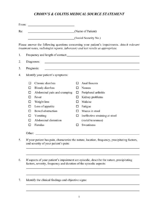 Crohn's and Colitis Medical Source Statement form